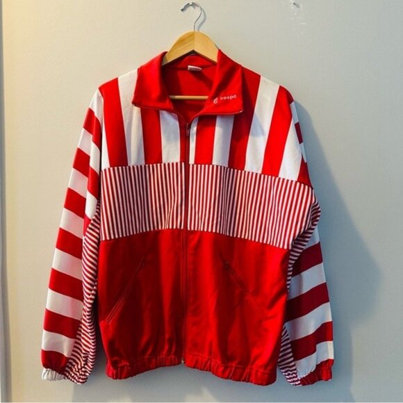 Vintage Red & White Striped Track Jacket Cospo Women’s Medium Oversized Dolman - Picture 3 of 11